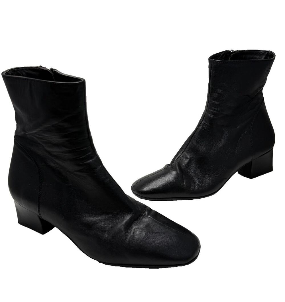 Aquatalia Selini Womens Leather Black Ankle Boots Side Zip Bootie Square Toe